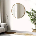 Miroir mural circulaire à bord fin en alliage d'aluminium doré