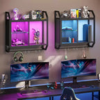 Étagères flottantes à LED de 25", étagère murale de jeu avec étagères en verre réglables, rangement de décoration de salle de jeux