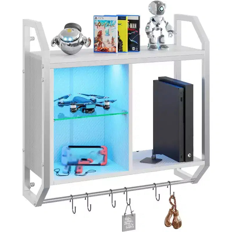Étagères flottantes à LED de 25", étagère murale de jeu avec étagères en verre réglables, rangement de décoration de salle de jeux