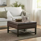 GDFStudio Kilbourne Contemporary Bonded Leather Tufted Storage Ottoman with Shelf, Brown/Dark Brown