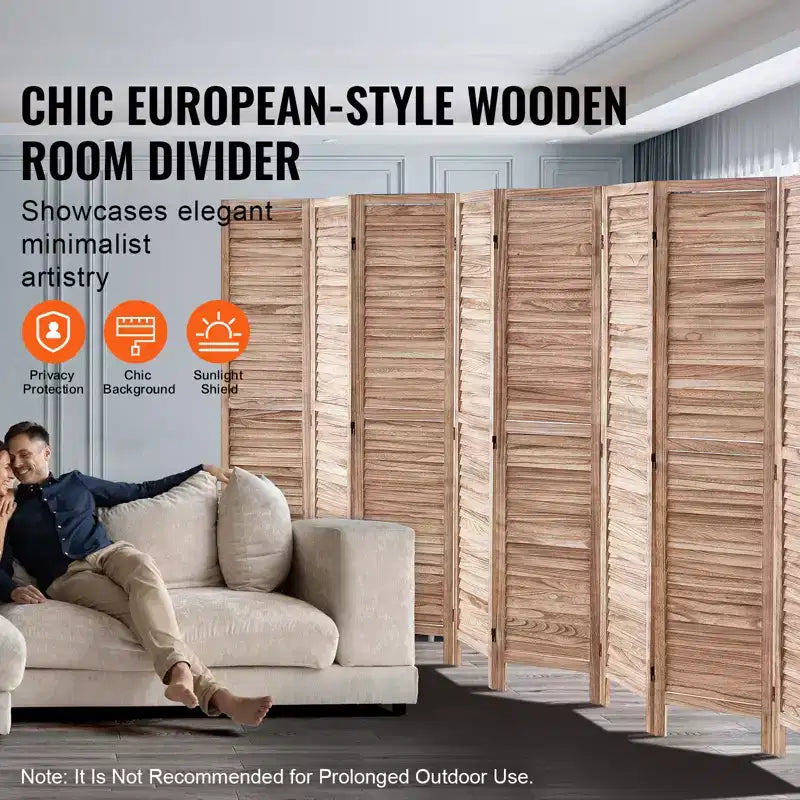 Paravent pliable en bois à 8 panneaux, Séparateur de pièce intérieur à persiennes de 170 cm de haut, Écran de décoration portable
