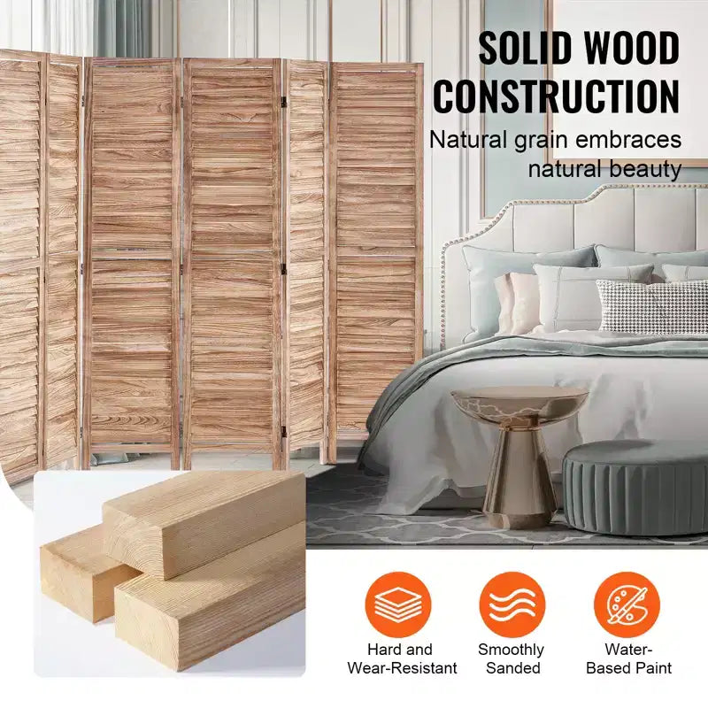 Paravent pliable en bois à 8 panneaux, Séparateur de pièce intérieur à persiennes de 170 cm de haut, Écran de décoration portable
