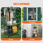 Organisateur d'outils de jardin, 16 fentes avec crochets, support à tour pour outils de jardinage avec roues pour organisation et rangement de garage
