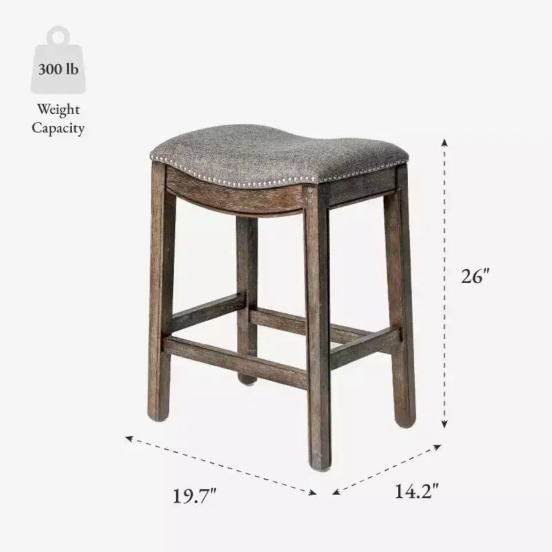Tabouret de comptoir sans dossier de 26 po avec revêtement en tissu et cadre en bois massif