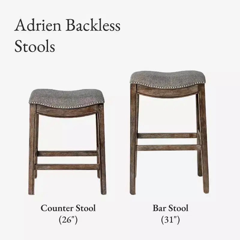 Tabouret de comptoir sans dossier de 26 po avec revêtement en tissu et cadre en bois massif