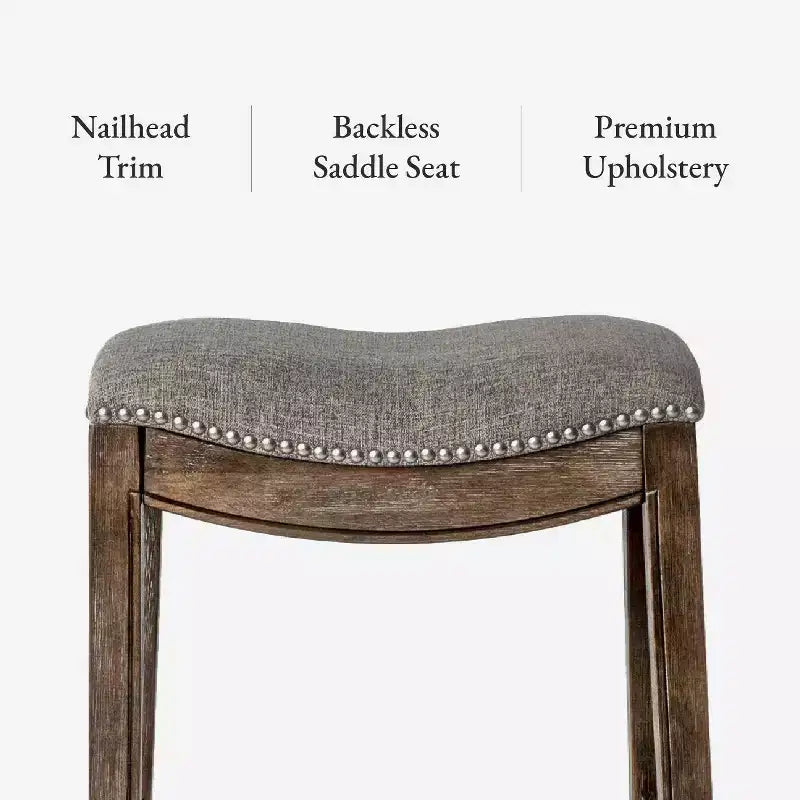 Tabouret de comptoir sans dossier de 26 po avec revêtement en tissu et cadre en bois massif