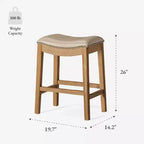 Tabouret de comptoir sans dossier de 26 po avec revêtement en tissu et cadre en bois massif