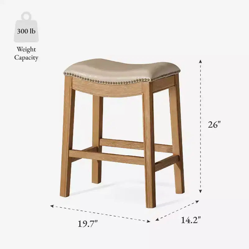 Tabouret de comptoir sans dossier de 26 po avec revêtement en tissu et cadre en bois massif