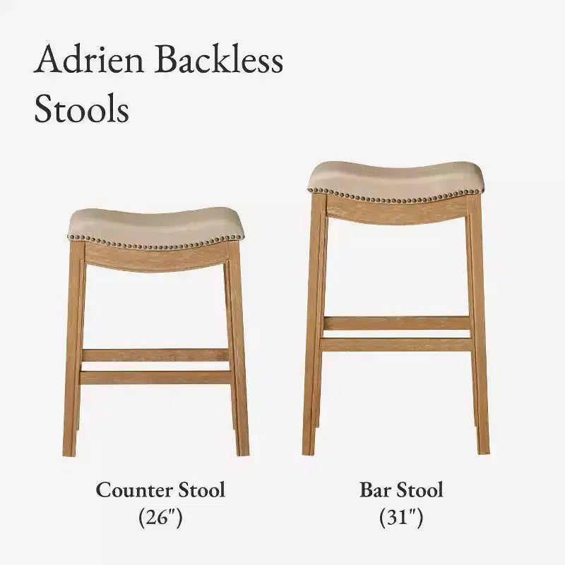 Tabouret de comptoir sans dossier de 26 po avec revêtement en tissu et cadre en bois massif