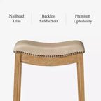 Tabouret de comptoir sans dossier de 26 po avec revêtement en tissu et cadre en bois massif