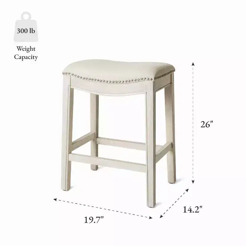 Tabouret de comptoir sans dossier de 26 po avec revêtement en tissu et cadre en bois massif