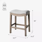 Tabouret de comptoir sans dossier de 26 po avec revêtement en tissu et cadre en bois massif