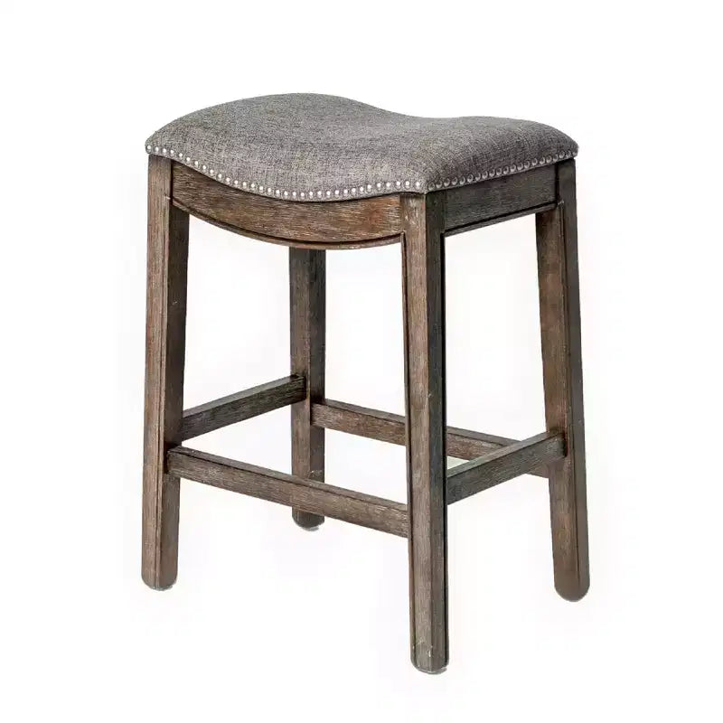 Tabouret de comptoir sans dossier de 26 po avec revêtement en tissu et cadre en bois massif