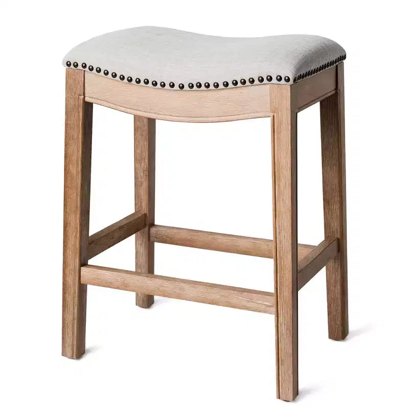 Tabouret de comptoir sans dossier de 26 po avec revêtement en tissu et cadre en bois massif