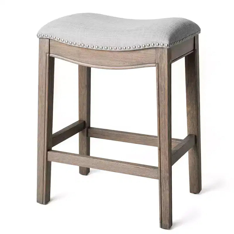 Tabouret de comptoir sans dossier de 26 po avec revêtement en tissu et cadre en bois massif