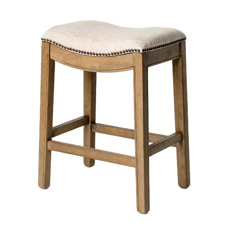 Tabouret de comptoir sans dossier de 26 po avec revêtement en tissu et cadre en bois massif