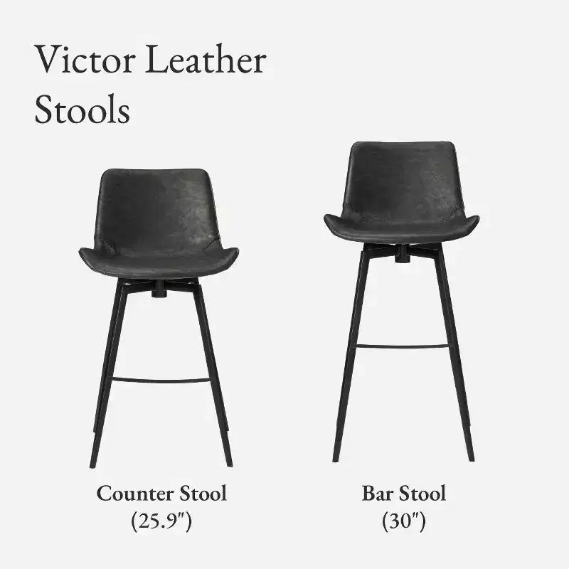 Tabouret de comptoir 26" avec assise en similicuir, pivotant à 180° et pieds robustes en métal