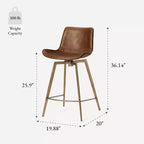 Tabouret de comptoir 26" avec assise en similicuir, pivotant à 180° et pieds robustes en métal