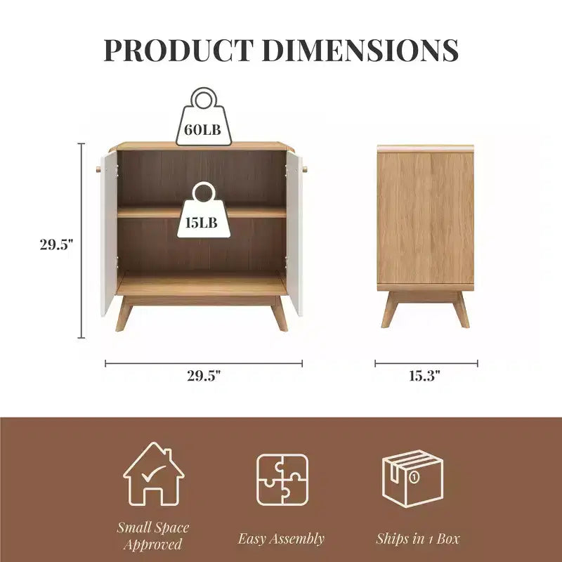 Meuble d'appoint de style scandinave, Buffet de rangement 2 portes avec étagères
