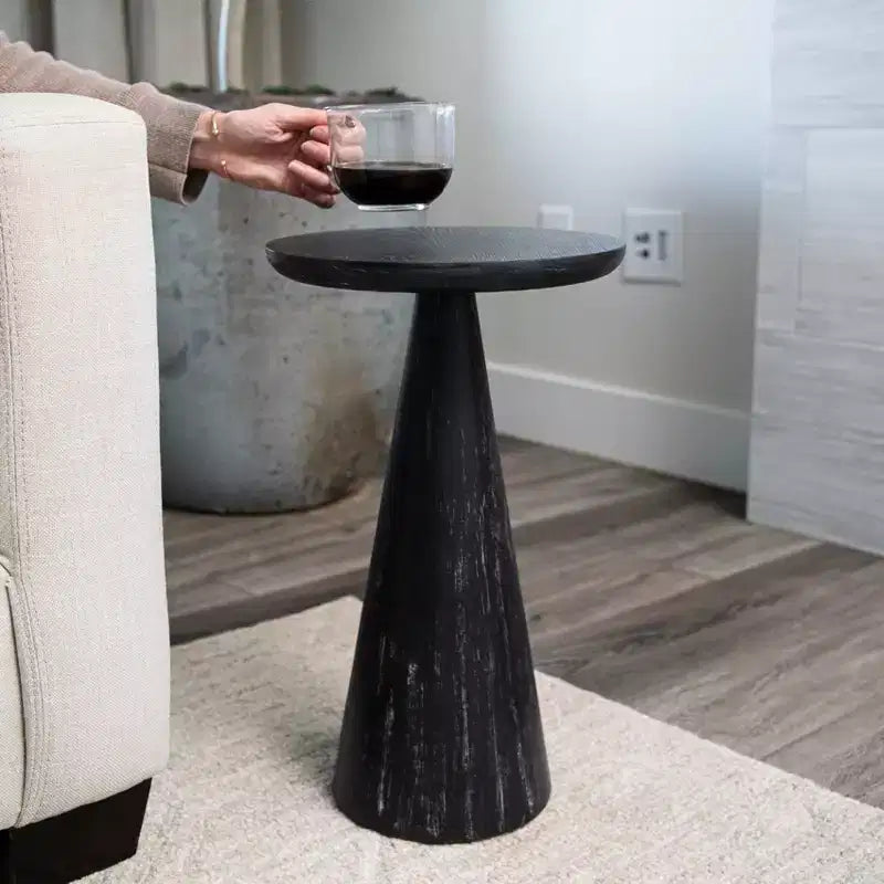 Table d'appoint ronde en bois rustique 12x20, noir vieilli
