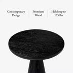 Table d'appoint ronde en bois rustique 12x20, noir vieilli