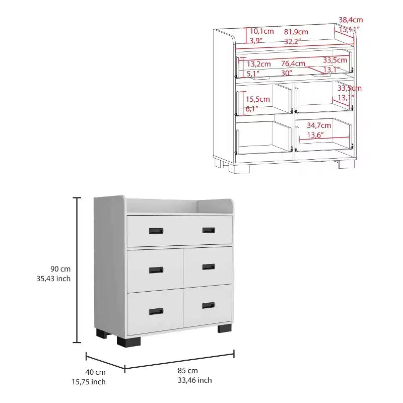 Commode à 4 tiroirs avec un tiroir double, commode moderne avec grand espace de rangement et rails métalliques, plateau supérieur