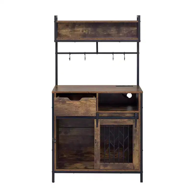 Meuble cage pour chien avec étagères de rangement, étagère de cuisine adaptée aux animaux avec cage pour animaux, meuble de bar à café cage pour chien pour entrée de salon