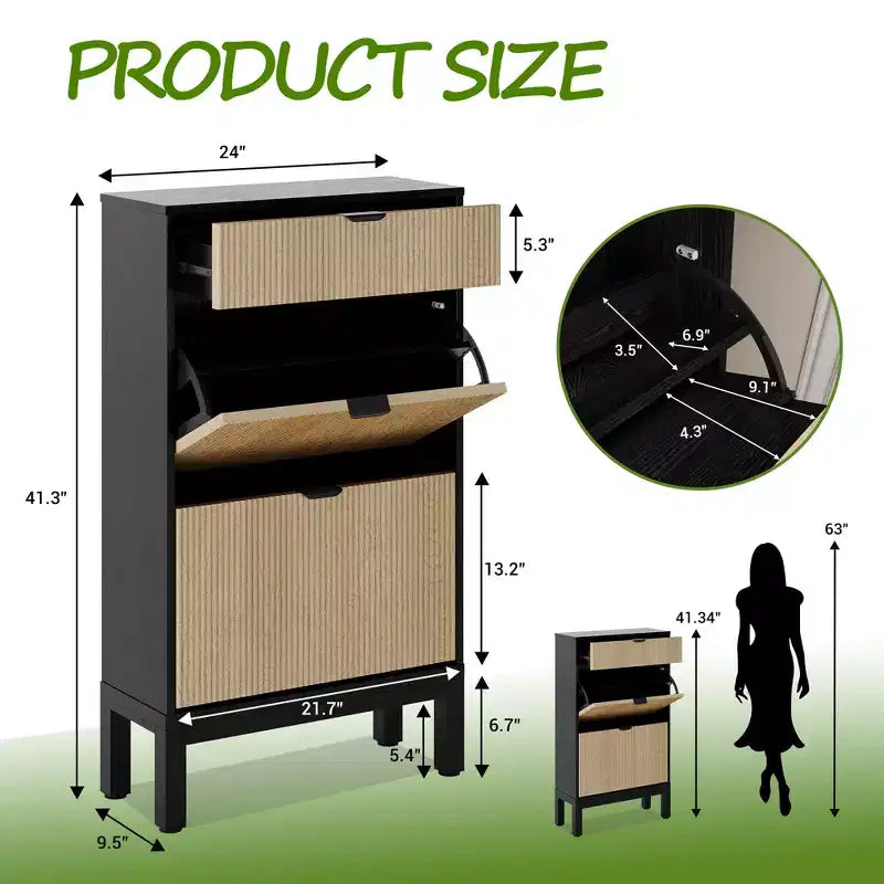 Meuble de rangement pour chaussures avec 2/3/4 tiroirs basculants, Organiseur de chaussures cannelé style Ferme, Étagère à chaussures étroite autoportante pour entrée