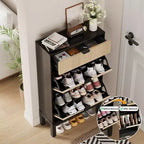 Meuble de rangement pour chaussures avec 2/3/4 tiroirs basculants, Organiseur de chaussures cannelé style Ferme, Étagère à chaussures étroite autoportante pour entrée
