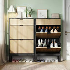 Meuble de rangement pour chaussures avec 2/3/4 tiroirs basculants, Organiseur de chaussures cannelé style Ferme, Étagère à chaussures étroite autoportante pour entrée