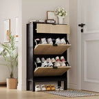 Meuble de rangement pour chaussures avec 2/3/4 tiroirs basculants, Organiseur de chaussures cannelé style Ferme, Étagère à chaussures étroite autoportante pour entrée