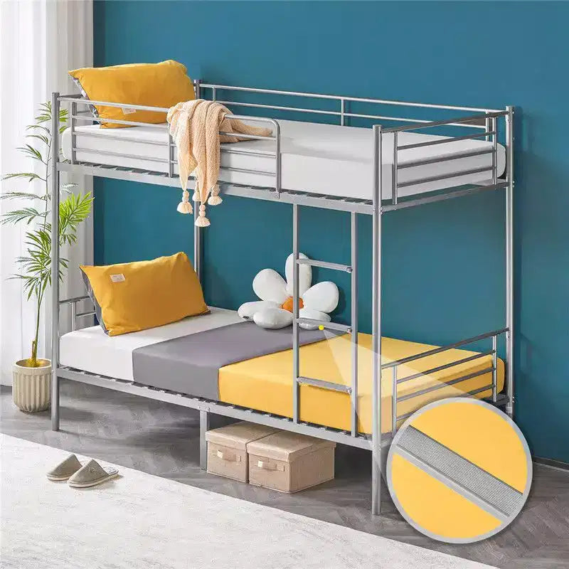 Lit superposé double blanc pour enfants/adultes avec escalier et barreaux plats