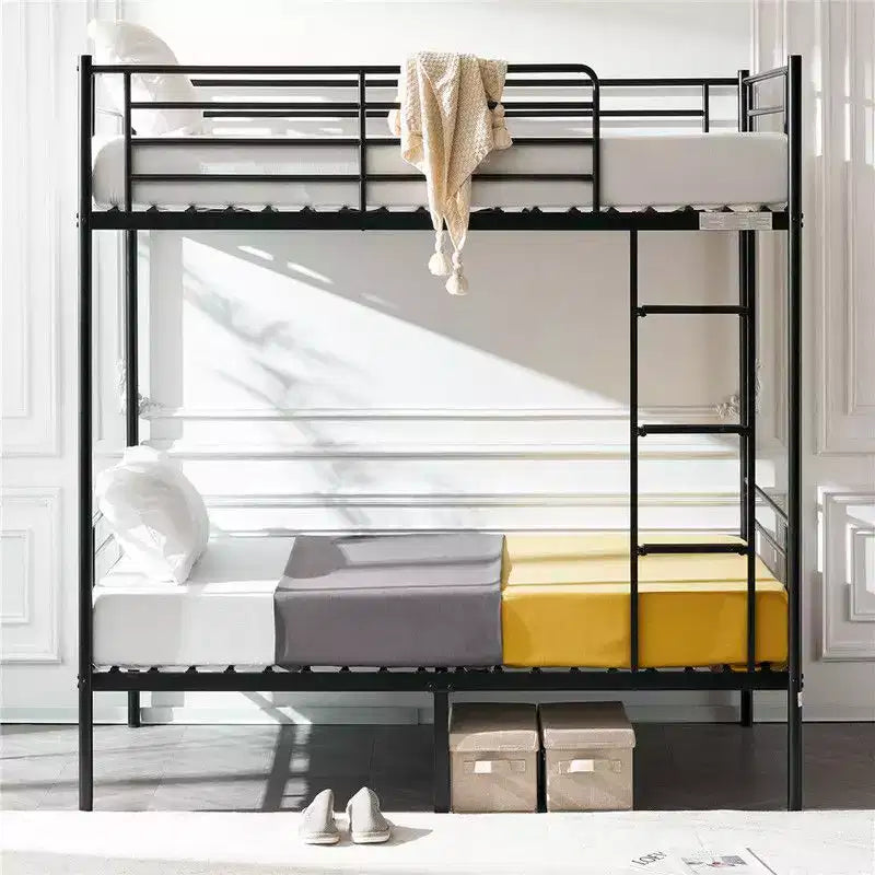 Lit superposé double blanc pour enfants/adultes avec escalier et barreaux plats
