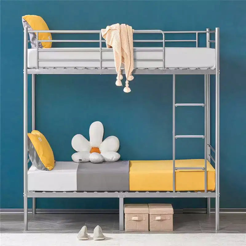 Lit superposé double blanc pour enfants/adultes avec escalier et barreaux plats
