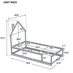 Lit de sol en forme de maison avec tête de lit pour jumeaux avec clôtures de sécurité, cadre de lit moderne en bois à profil bas