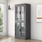 Meuble de rangement d'appoint en bois noir 72x31x16, organisateur de rangement avec étagères réglables et portes vitrées pour cuisine, chambre, salon/salle à manger