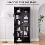 Meuble de rangement d'appoint en bois noir 72x31x16, organisateur de rangement avec étagères réglables et portes vitrées pour cuisine, chambre, salon/salle à manger