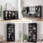 Meuble de rangement d'appoint en bois noir 72x31x16, organisateur de rangement avec étagères réglables et portes vitrées pour cuisine, chambre, salon/salle à manger
