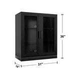 Meuble de rangement d'appoint en bois noir 72x31x16, organisateur de rangement avec étagères réglables et portes vitrées pour cuisine, chambre, salon/salle à manger