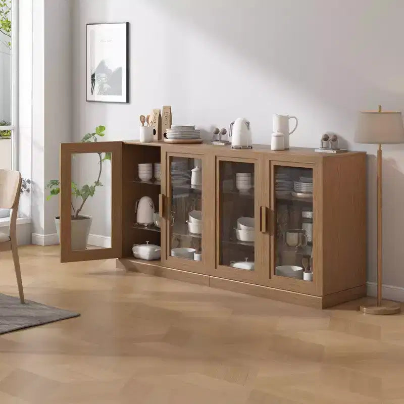 Meuble d'appoint en bois 31x62x16, organisateur de rangement avec étagères réglables et portes vitrées pour cuisine, chambre, entrée, salon, salle à manger