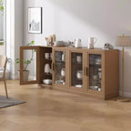 Meuble d'appoint en bois 31x62x16, organisateur de rangement avec étagères réglables et portes vitrées pour cuisine, chambre, entrée, salon, salle à manger