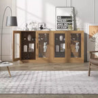 Meuble d'appoint en bois 31x62x16, organisateur de rangement avec étagères réglables et portes vitrées pour cuisine, chambre, entrée, salon, salle à manger