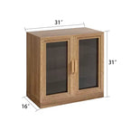 Meuble d'appoint en bois 31x62x16, organisateur de rangement avec étagères réglables et portes vitrées pour cuisine, chambre, entrée, salon, salle à manger
