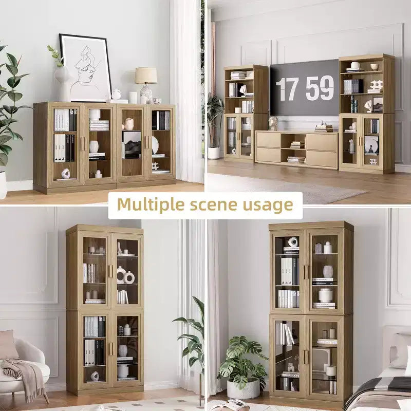Armoire d'appoint en bois 72x31x16, organisateur de rangement avec étagères réglables et portes vitrées pour cuisine, chambre, entrée, salon/salle à manger