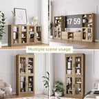 Armoire d'appoint en bois 72x31x16, organisateur de rangement avec étagères réglables et portes vitrées pour cuisine, chambre, entrée, salon/salle à manger