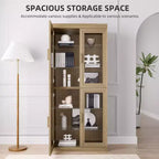Armoire d'appoint en bois 72x31x16, organisateur de rangement avec étagères réglables et portes vitrées pour cuisine, chambre, entrée, salon/salle à manger