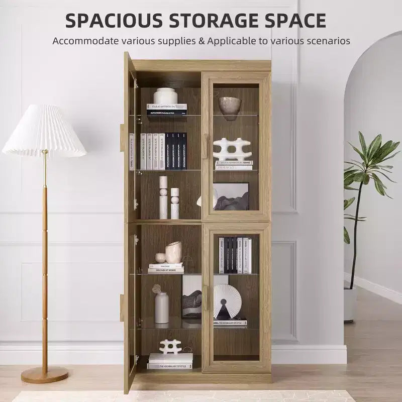 Armoire d'appoint en bois 72x31x16, organisateur de rangement avec étagères réglables et portes vitrées pour cuisine, chambre, entrée, salon/salle à manger