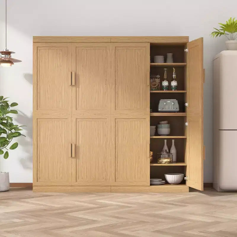Meuble d'appoint en bois 62x62x16 de couleur naturelle, organiseur de rangement avec étagères réglables pour cuisine, chambre à coucher, entrée, salon, salle à manger