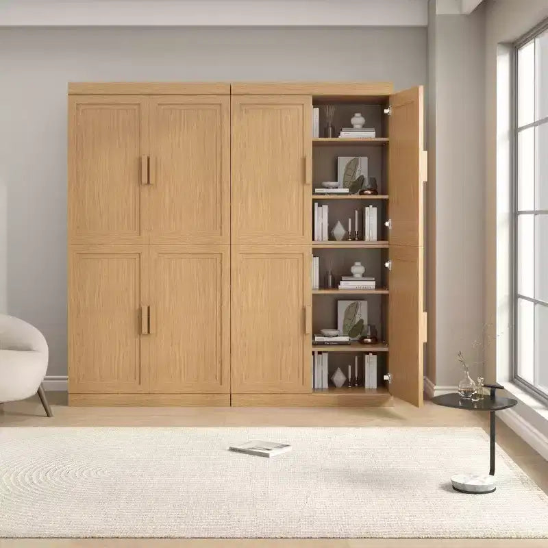 Meuble d'appoint en bois 62x62x16 de couleur naturelle, organiseur de rangement avec étagères réglables pour cuisine, chambre à coucher, entrée, salon, salle à manger