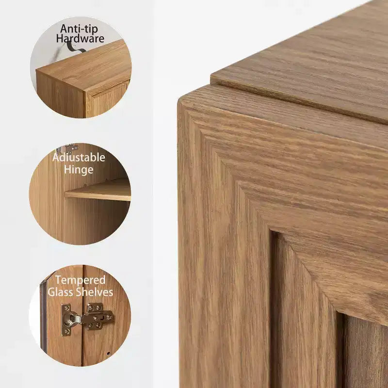 Meuble d'appoint en bois 62x62x16 de couleur naturelle, organiseur de rangement avec étagères réglables pour cuisine, chambre à coucher, entrée, salon, salle à manger